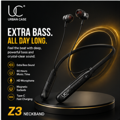 UC Urban Case Z3 Wireless Bluetooth Neckband | Bluetooth 5.4 | 60H Music Playback | 70H Talk Time | USB Type-C Fast Charging | Magnetic Earphones | Black