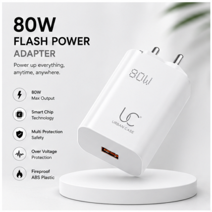 UC Urban Case 80W Flash Power Adapter | USB-A Fast Charger | SuperVOOC, Flash Charge & QC Support | Compact Fast Charging Wall Adapter | White