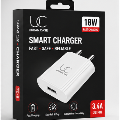 UC Urban Case TC-5 18W Smart Charger | 3.4A Fast Charging USB Wall Adapter | USB-A Power Adapter | White